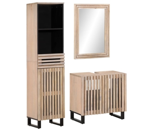 Conjunto de muebles de baño 3 piezas madera maciza de mango