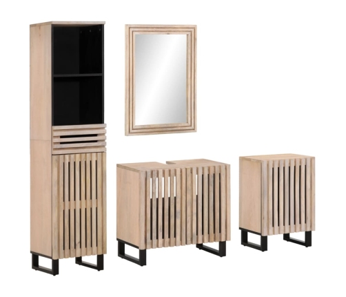 Conjunto de muebles de baño 4 piezas madera maciza de mango