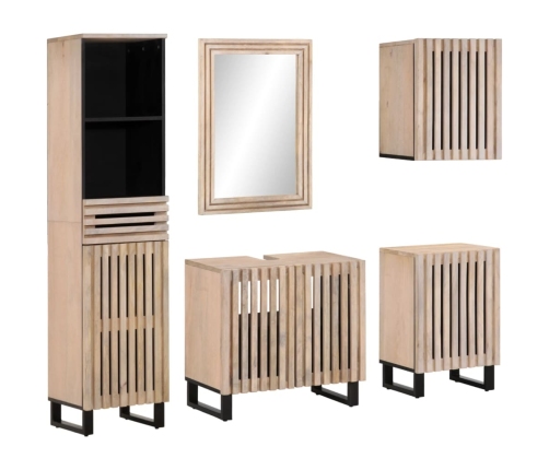 Conjunto de muebles de baño 5 piezas madera maciza de mango