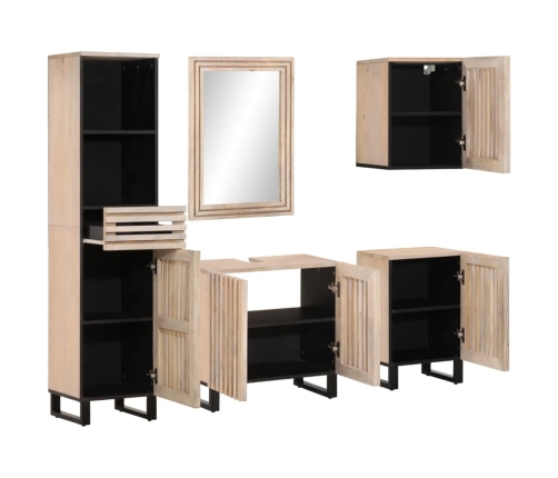 Conjunto de muebles de baño 5 piezas madera maciza de mango