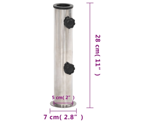 Base de sombrilla para mástil Ø38/48 mm acero inoxidable plata