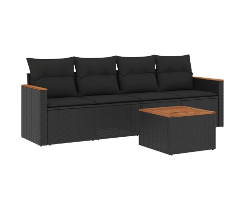 Set de muebles de jardín 5 pzas y cojines ratán sintético negro