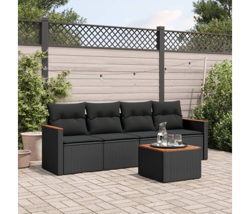 Set de muebles de jardín 5 pzas y cojines ratán sintético negro