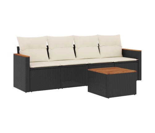 Set de muebles de jardín 5 pzas y cojines ratán sintético negro
