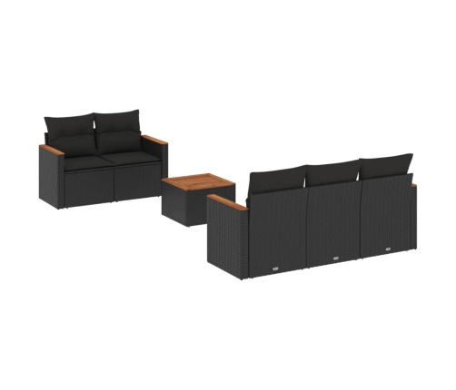 Set de sofás de jardín 6 piezas y cojines ratán sintético negro