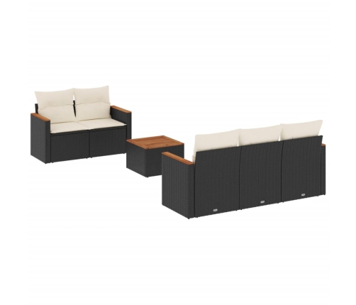 Set de sofás de jardín 6 piezas y cojines ratán sintético negro