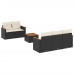 Set de sofás de jardín 6 piezas y cojines ratán sintético negro