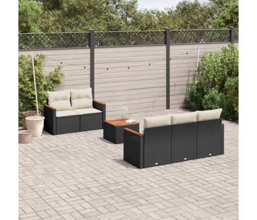 Set de sofás de jardín 6 piezas y cojines ratán sintético negro