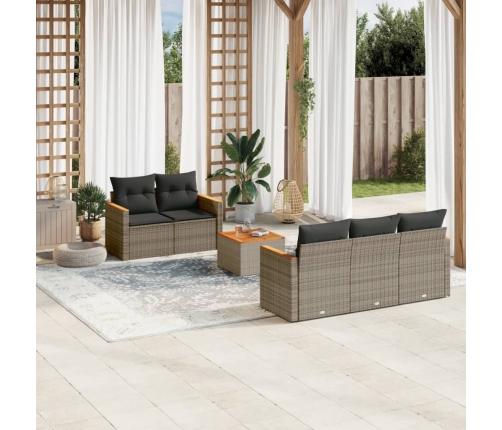 Set de muebles de jardín 6 pzas y cojines ratán sintético gris
