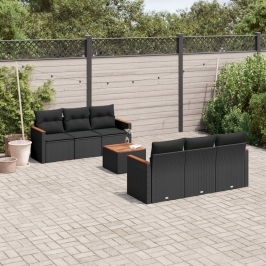 Set de comedor de jardín 7 pzas y cojines ratán sintético negro