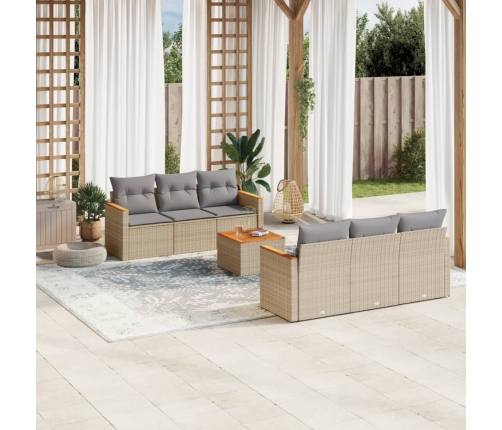 Juego de sofás jardín con cojines beige mezcla 7 pzas ratán PE
