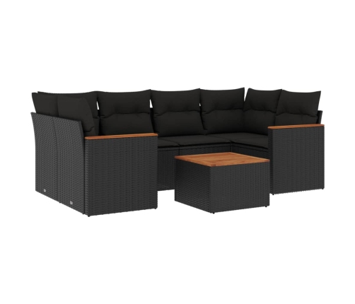 Set de comedor de jardín 7 pzas y cojines ratán sintético negro