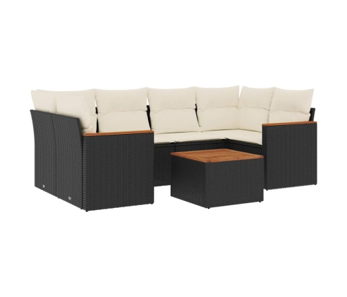 Set de comedor de jardín 7 pzas y cojines ratán sintético negro