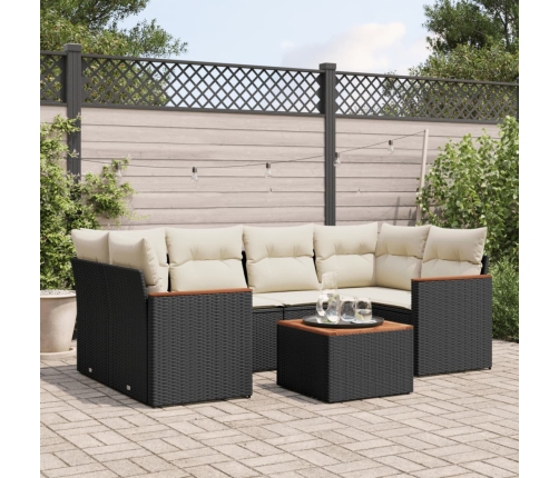 Set de comedor de jardín 7 pzas y cojines ratán sintético negro