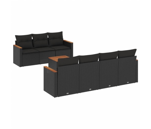 Set de sofás de jardín 8 piezas y cojines ratán sintético negro