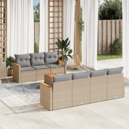 Juego de sofás jardín con cojines beige mezcla 8 pzas ratán PE