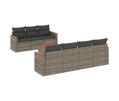 Set de sofás de jardín 8 pzas y cojines ratán sintético gris