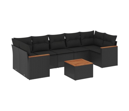 Set de sofás de jardín 8 piezas y cojines ratán sintético negro
