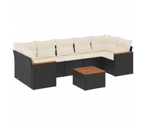 Set de sofás de jardín 8 piezas y cojines ratán sintético negro