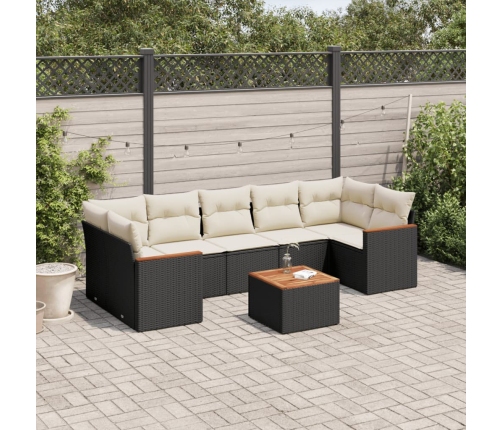 Set de sofás de jardín 8 piezas y cojines ratán sintético negro