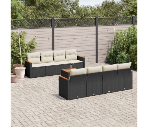 Set de sofás de jardín 8 piezas y cojines ratán sintético negro