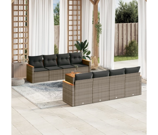Set de muebles de jardín 9 pzas y cojines ratán sintético gris