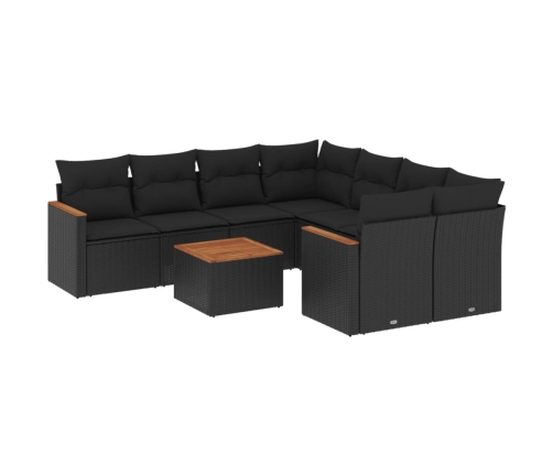 Set de sofás de jardín 8 piezas y cojines ratán sintético negro