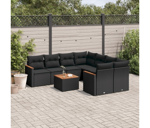 Set de sofás de jardín 8 piezas y cojines ratán sintético negro