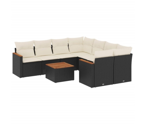 Set de sofás de jardín 8 piezas y cojines ratán sintético negro