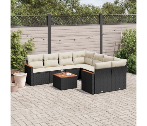 Set de sofás de jardín 8 piezas y cojines ratán sintético negro