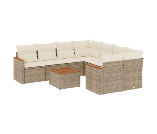 Set de sofás de jardín 9 pzas con cojines ratán sintético beige