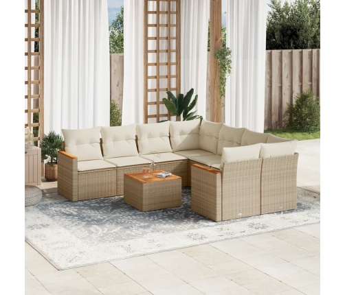 Set de sofás de jardín 9 pzas con cojines ratán sintético beige