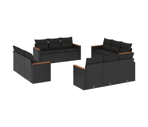 Set de sofás de jardín 12 piezas cojines ratán sintético negro