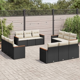 Set de sofás de jardín 12 piezas cojines ratán sintético negro