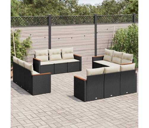 Set de sofás de jardín 12 piezas cojines ratán sintético negro