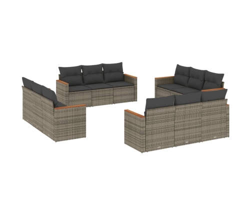 Set de sofás de jardín 12 pzas con cojines ratán sintético gris