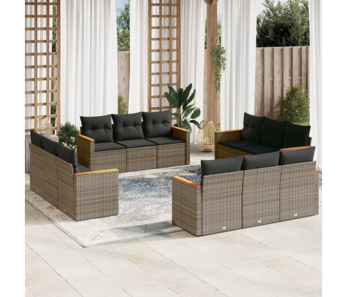 Set de sofás de jardín 12 pzas con cojines ratán sintético gris