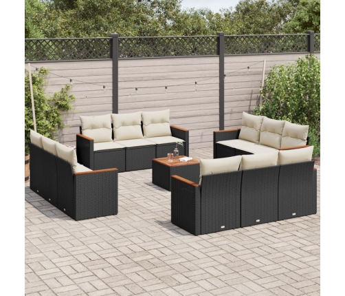 Set de sofás de jardín y cojines 13 pzas ratán sintético negro