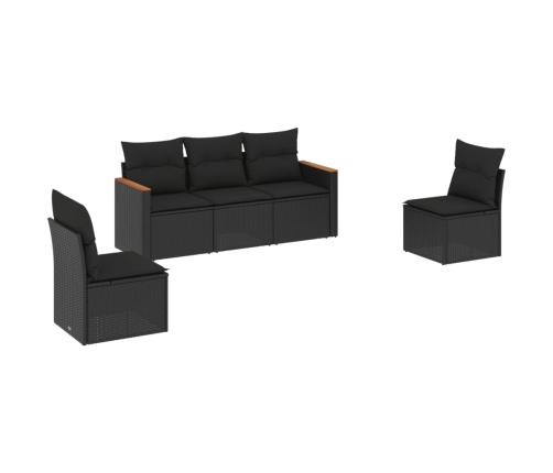Set de muebles de jardín 5 pzas y cojines ratán sintético negro