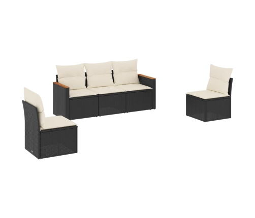Set de muebles de jardín 5 pzas y cojines ratán sintético negro