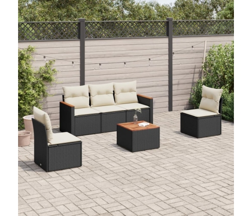 Set de sofás de jardín 6 piezas y cojines ratán sintético negro
