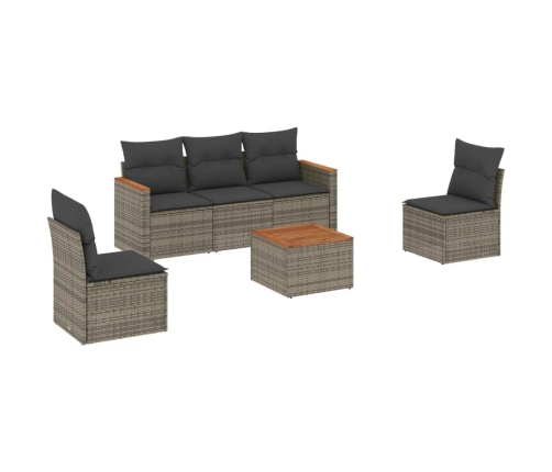 Set de muebles de jardín 6 pzas y cojines ratán sintético gris