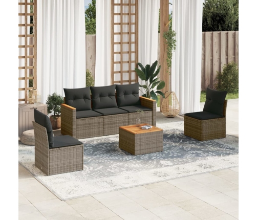 Set de muebles de jardín 6 pzas y cojines ratán sintético gris
