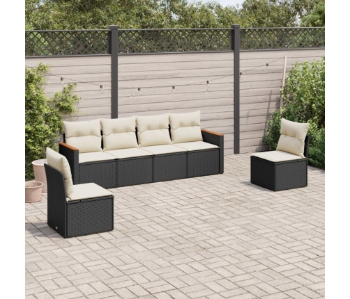 Set de sofás de jardín 6 piezas y cojines ratán sintético negro