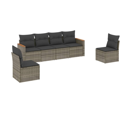 Set de muebles de jardín 6 pzas y cojines ratán sintético gris