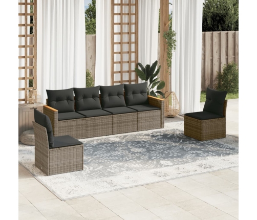 Set de muebles de jardín 6 pzas y cojines ratán sintético gris