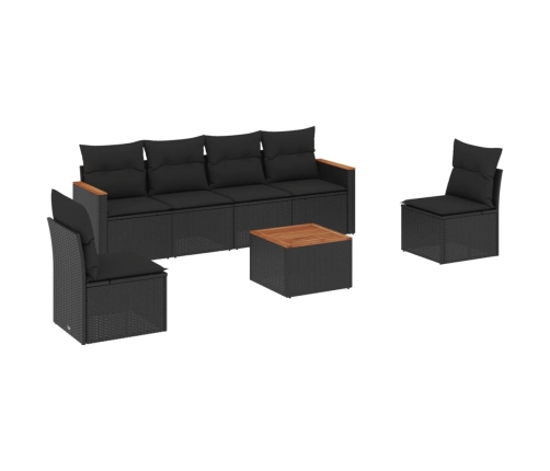Set de comedor de jardín 7 pzas y cojines ratán sintético negro
