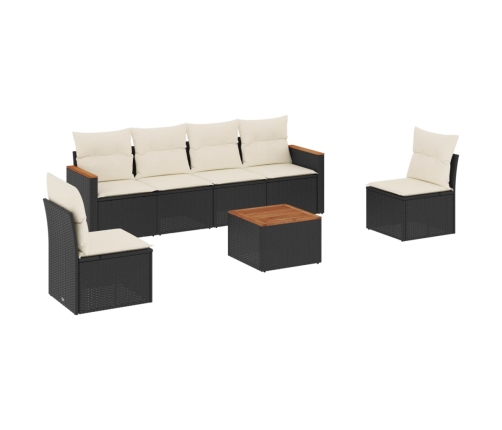 Set de comedor de jardín 7 pzas y cojines ratán sintético negro