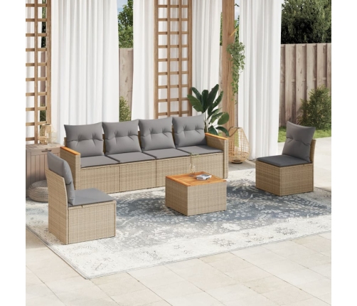 Juego de sofás jardín con cojines beige mezcla 7 pzas ratán PE