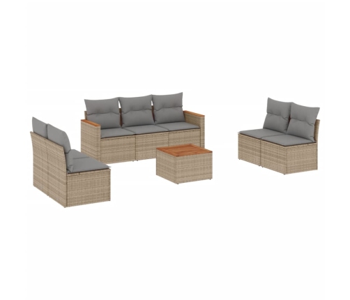 Juego de sofás jardín con cojines beige mezcla 8 pzas ratán PE